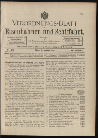 Verordnungs-Blatt für Eisenbahnen und Schiffahrt: Veröffentlichungen in Tarif- und Transport-Angelegenheiten 18980806 Seite: 1