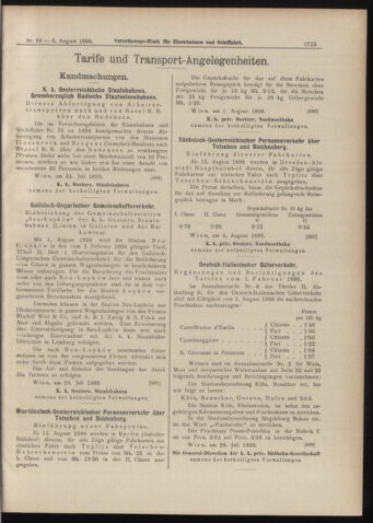 Verordnungs-Blatt für Eisenbahnen und Schiffahrt: Veröffentlichungen in Tarif- und Transport-Angelegenheiten 18980806 Seite: 15