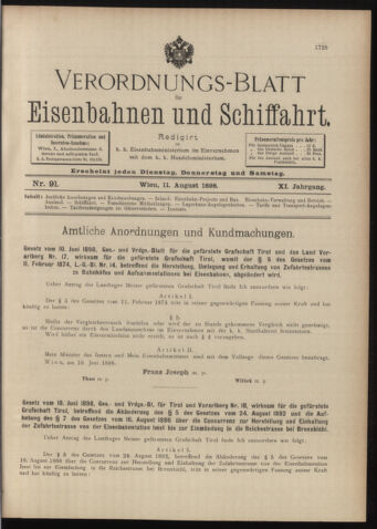 Verordnungs-Blatt für Eisenbahnen und Schiffahrt: Veröffentlichungen in Tarif- und Transport-Angelegenheiten 18980811 Seite: 1