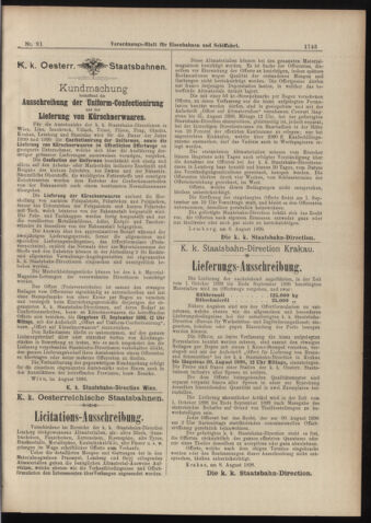 Verordnungs-Blatt für Eisenbahnen und Schiffahrt: Veröffentlichungen in Tarif- und Transport-Angelegenheiten 18980811 Seite: 15