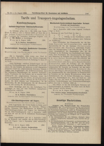 Verordnungs-Blatt für Eisenbahnen und Schiffahrt: Veröffentlichungen in Tarif- und Transport-Angelegenheiten 18980811 Seite: 9