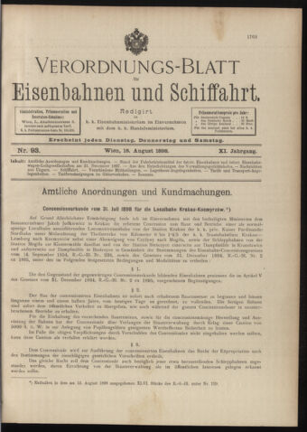 Verordnungs-Blatt für Eisenbahnen und Schiffahrt: Veröffentlichungen in Tarif- und Transport-Angelegenheiten 18980818 Seite: 1