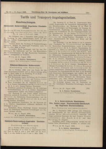 Verordnungs-Blatt für Eisenbahnen und Schiffahrt: Veröffentlichungen in Tarif- und Transport-Angelegenheiten 18980818 Seite: 33