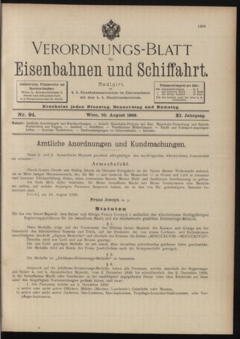 Verordnungs-Blatt für Eisenbahnen und Schiffahrt: Veröffentlichungen in Tarif- und Transport-Angelegenheiten 18980820 Seite: 1