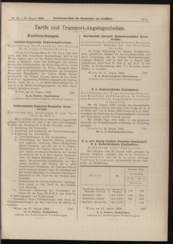 Verordnungs-Blatt für Eisenbahnen und Schiffahrt: Veröffentlichungen in Tarif- und Transport-Angelegenheiten 18980820 Seite: 11