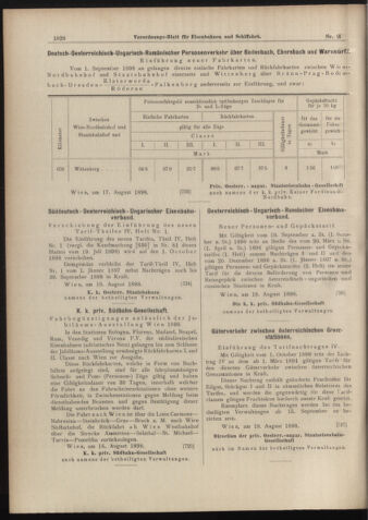 Verordnungs-Blatt für Eisenbahnen und Schiffahrt: Veröffentlichungen in Tarif- und Transport-Angelegenheiten 18980820 Seite: 12