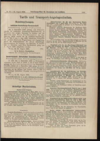 Verordnungs-Blatt für Eisenbahnen und Schiffahrt: Veröffentlichungen in Tarif- und Transport-Angelegenheiten 18980825 Seite: 9