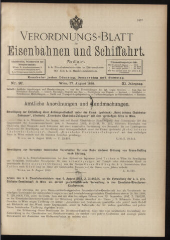 Verordnungs-Blatt für Eisenbahnen und Schiffahrt: Veröffentlichungen in Tarif- und Transport-Angelegenheiten 18980827 Seite: 1