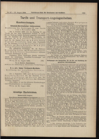 Verordnungs-Blatt für Eisenbahnen und Schiffahrt: Veröffentlichungen in Tarif- und Transport-Angelegenheiten 18980827 Seite: 9