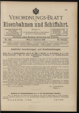 Verordnungs-Blatt für Eisenbahnen und Schiffahrt: Veröffentlichungen in Tarif- und Transport-Angelegenheiten 18980903 Seite: 1