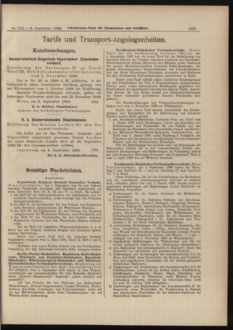 Verordnungs-Blatt für Eisenbahnen und Schiffahrt: Veröffentlichungen in Tarif- und Transport-Angelegenheiten 18980908 Seite: 7