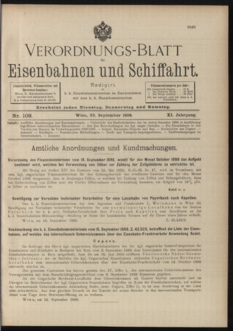 Verordnungs-Blatt für Eisenbahnen und Schiffahrt: Veröffentlichungen in Tarif- und Transport-Angelegenheiten 18980922 Seite: 1