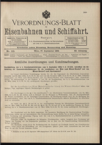 Verordnungs-Blatt für Eisenbahnen und Schiffahrt: Veröffentlichungen in Tarif- und Transport-Angelegenheiten 18980927 Seite: 1