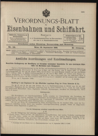 Verordnungs-Blatt für Eisenbahnen und Schiffahrt: Veröffentlichungen in Tarif- und Transport-Angelegenheiten 18980929 Seite: 1