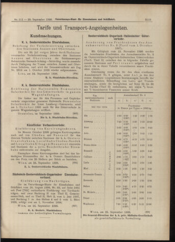 Verordnungs-Blatt für Eisenbahnen und Schiffahrt: Veröffentlichungen in Tarif- und Transport-Angelegenheiten 18980929 Seite: 11