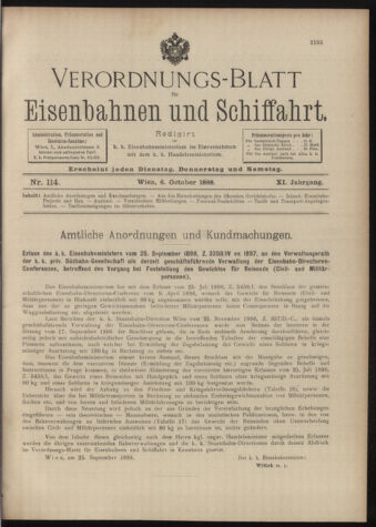 Verordnungs-Blatt für Eisenbahnen und Schiffahrt: Veröffentlichungen in Tarif- und Transport-Angelegenheiten 18981006 Seite: 1