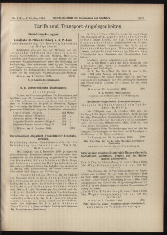 Verordnungs-Blatt für Eisenbahnen und Schiffahrt: Veröffentlichungen in Tarif- und Transport-Angelegenheiten 18981006 Seite: 15