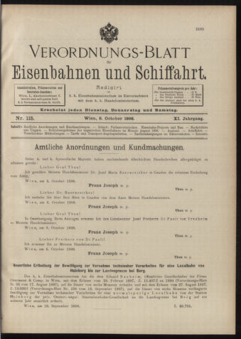 Verordnungs-Blatt für Eisenbahnen und Schiffahrt: Veröffentlichungen in Tarif- und Transport-Angelegenheiten 18981008 Seite: 1