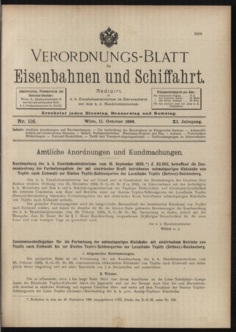 Verordnungs-Blatt für Eisenbahnen und Schiffahrt: Veröffentlichungen in Tarif- und Transport-Angelegenheiten 18981011 Seite: 1