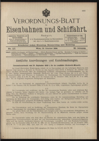 Verordnungs-Blatt für Eisenbahnen und Schiffahrt: Veröffentlichungen in Tarif- und Transport-Angelegenheiten 18981013 Seite: 1