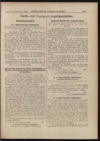 Verordnungs-Blatt für Eisenbahnen und Schiffahrt: Veröffentlichungen in Tarif- und Transport-Angelegenheiten 18981013 Seite: 17