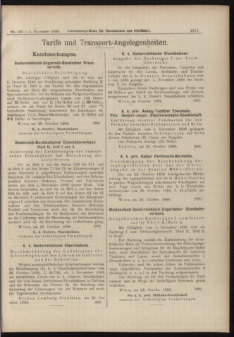 Verordnungs-Blatt für Eisenbahnen und Schiffahrt: Veröffentlichungen in Tarif- und Transport-Angelegenheiten 18981101 Seite: 11