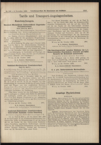 Verordnungs-Blatt für Eisenbahnen und Schiffahrt: Veröffentlichungen in Tarif- und Transport-Angelegenheiten 18981103 Seite: 7