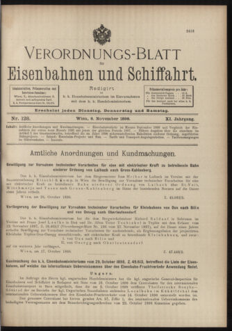 Verordnungs-Blatt für Eisenbahnen und Schiffahrt: Veröffentlichungen in Tarif- und Transport-Angelegenheiten 18981108 Seite: 1