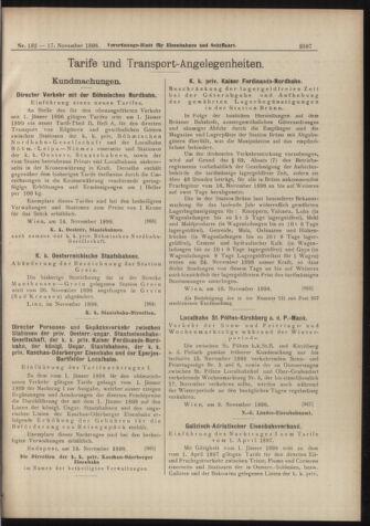 Verordnungs-Blatt für Eisenbahnen und Schiffahrt: Veröffentlichungen in Tarif- und Transport-Angelegenheiten 18981117 Seite: 7