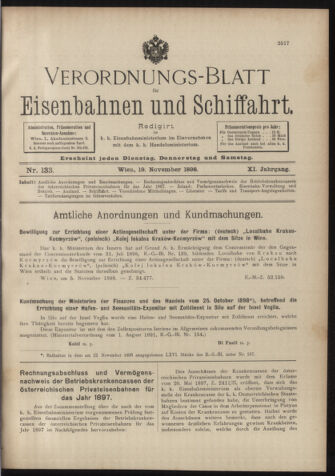 Verordnungs-Blatt für Eisenbahnen und Schiffahrt: Veröffentlichungen in Tarif- und Transport-Angelegenheiten 18981119 Seite: 1