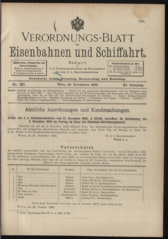 Verordnungs-Blatt für Eisenbahnen und Schiffahrt: Veröffentlichungen in Tarif- und Transport-Angelegenheiten 18981129 Seite: 1