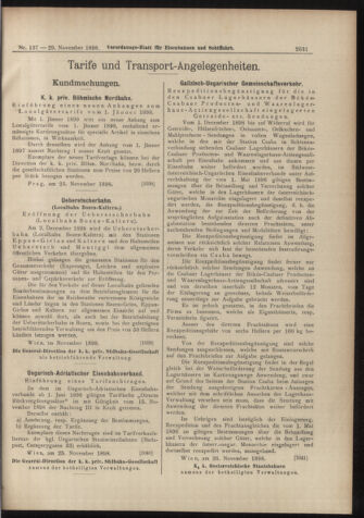 Verordnungs-Blatt für Eisenbahnen und Schiffahrt: Veröffentlichungen in Tarif- und Transport-Angelegenheiten 18981129 Seite: 7