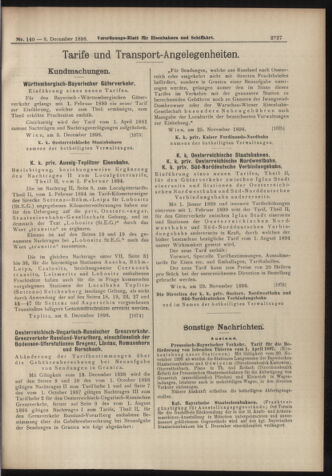 Verordnungs-Blatt für Eisenbahnen und Schiffahrt: Veröffentlichungen in Tarif- und Transport-Angelegenheiten 18981208 Seite: 11