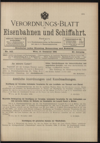 Verordnungs-Blatt für Eisenbahnen und Schiffahrt: Veröffentlichungen in Tarif- und Transport-Angelegenheiten 18981213 Seite: 1