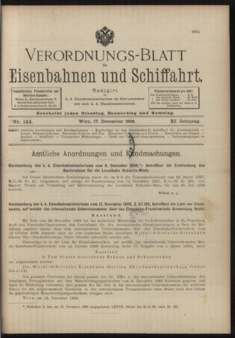 Verordnungs-Blatt für Eisenbahnen und Schiffahrt: Veröffentlichungen in Tarif- und Transport-Angelegenheiten 18981217 Seite: 1