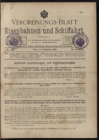 Verordnungs-Blatt für Eisenbahnen und Schiffahrt: Veröffentlichungen in Tarif- und Transport-Angelegenheiten 18981231 Seite: 1