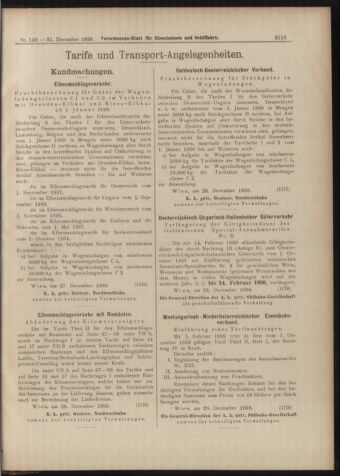 Verordnungs-Blatt für Eisenbahnen und Schiffahrt: Veröffentlichungen in Tarif- und Transport-Angelegenheiten 18981231 Seite: 9