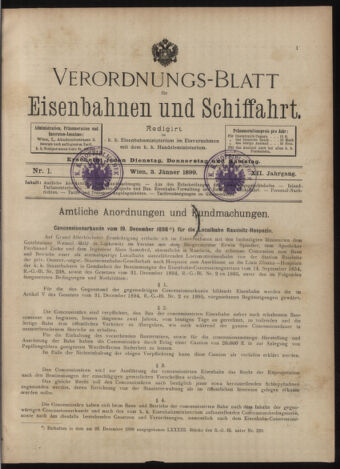 Verordnungs-Blatt für Eisenbahnen und Schiffahrt: Veröffentlichungen in Tarif- und Transport-Angelegenheiten 18990103 Seite: 1