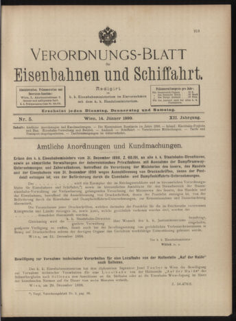 Verordnungs-Blatt für Eisenbahnen und Schiffahrt: Veröffentlichungen in Tarif- und Transport-Angelegenheiten 18990114 Seite: 1