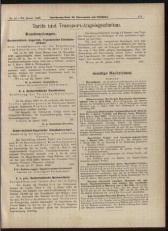 Verordnungs-Blatt für Eisenbahnen und Schiffahrt: Veröffentlichungen in Tarif- und Transport-Angelegenheiten 18990131 Seite: 13