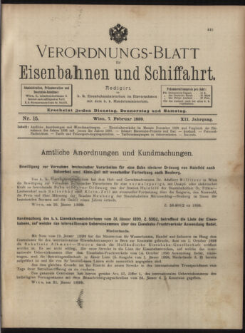 Verordnungs-Blatt für Eisenbahnen und Schiffahrt: Veröffentlichungen in Tarif- und Transport-Angelegenheiten 18990207 Seite: 1