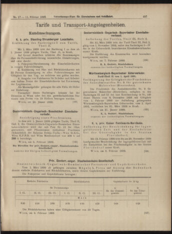 Verordnungs-Blatt für Eisenbahnen und Schiffahrt: Veröffentlichungen in Tarif- und Transport-Angelegenheiten 18990211 Seite: 9