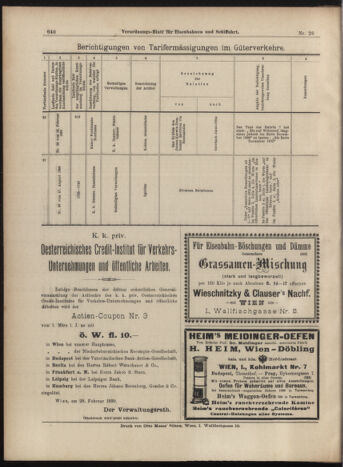 Verordnungs-Blatt für Eisenbahnen und Schiffahrt: Veröffentlichungen in Tarif- und Transport-Angelegenheiten 18990304 Seite: 20