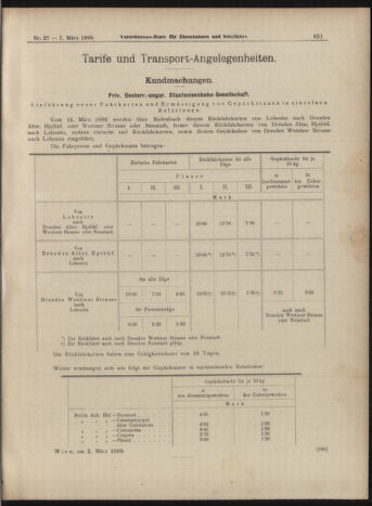 Verordnungs-Blatt für Eisenbahnen und Schiffahrt: Veröffentlichungen in Tarif- und Transport-Angelegenheiten 18990307 Seite: 11