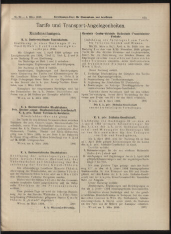 Verordnungs-Blatt für Eisenbahnen und Schiffahrt: Veröffentlichungen in Tarif- und Transport-Angelegenheiten 18990309 Seite: 15