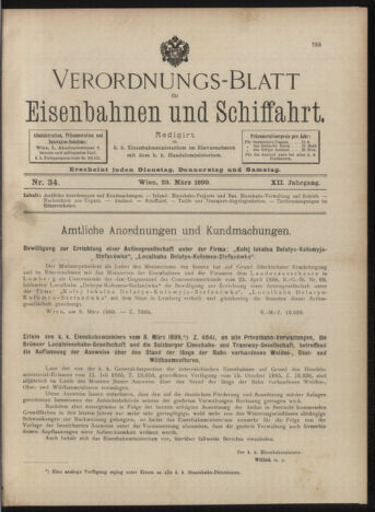 Verordnungs-Blatt für Eisenbahnen und Schiffahrt: Veröffentlichungen in Tarif- und Transport-Angelegenheiten 18990323 Seite: 1