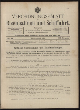 Verordnungs-Blatt für Eisenbahnen und Schiffahrt: Veröffentlichungen in Tarif- und Transport-Angelegenheiten 18990406 Seite: 1