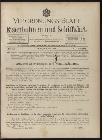 Verordnungs-Blatt für Eisenbahnen und Schiffahrt: Veröffentlichungen in Tarif- und Transport-Angelegenheiten 18990408 Seite: 1