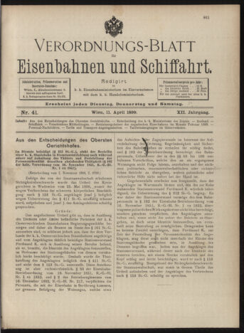 Verordnungs-Blatt für Eisenbahnen und Schiffahrt: Veröffentlichungen in Tarif- und Transport-Angelegenheiten 18990411 Seite: 1