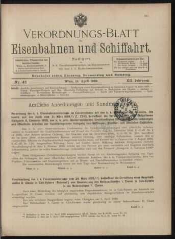 Verordnungs-Blatt für Eisenbahnen und Schiffahrt: Veröffentlichungen in Tarif- und Transport-Angelegenheiten 18990413 Seite: 1